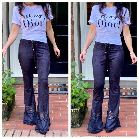 BOHO CHIC FAUX SUEDE LACE UP BELL PANTS - Picture 13 of 13